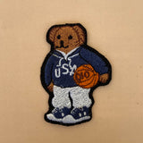 Designer Basketball Bear Embroidered Iron-On Patch